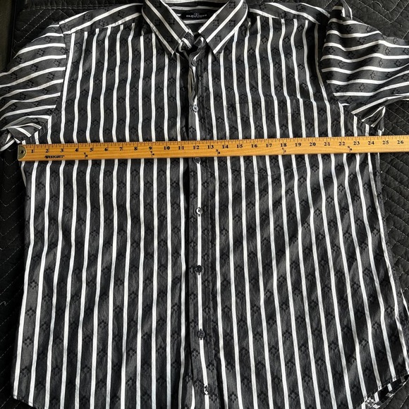 Bugatchi Uomo Shirt Mens Extra Large XL Gray White Striped Patterned Button Up - Picture 8 of 11